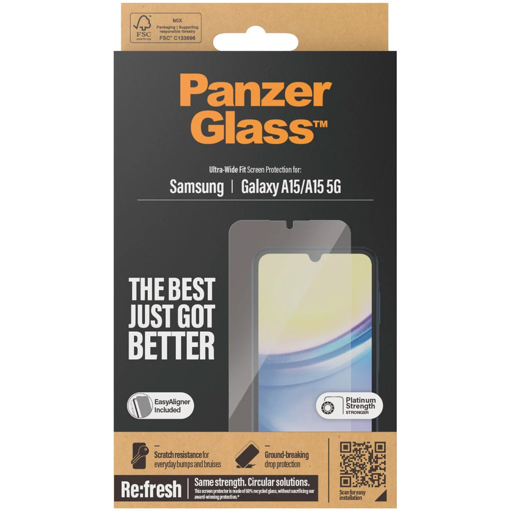 PanzerGlass Samsung Galaxy A15 4G/5G Ultra-Wide Fit Refresh with EasyAligner