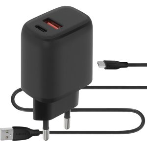 Mobiparts Wall Charger Dual USB-C/USB-A with Micro USB Cable Black