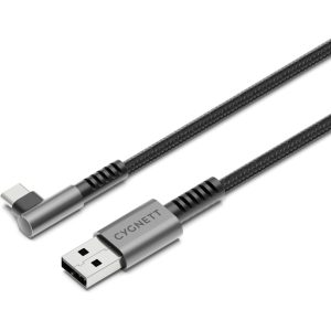 Cygnett Unite Right Angled Braided USB-C to USB-A Cable 1m Black