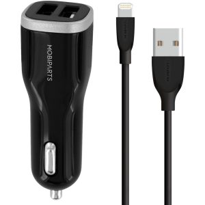 Mobiparts Car Charger Dual USB 12W/2.4A + Lightning Cable Black