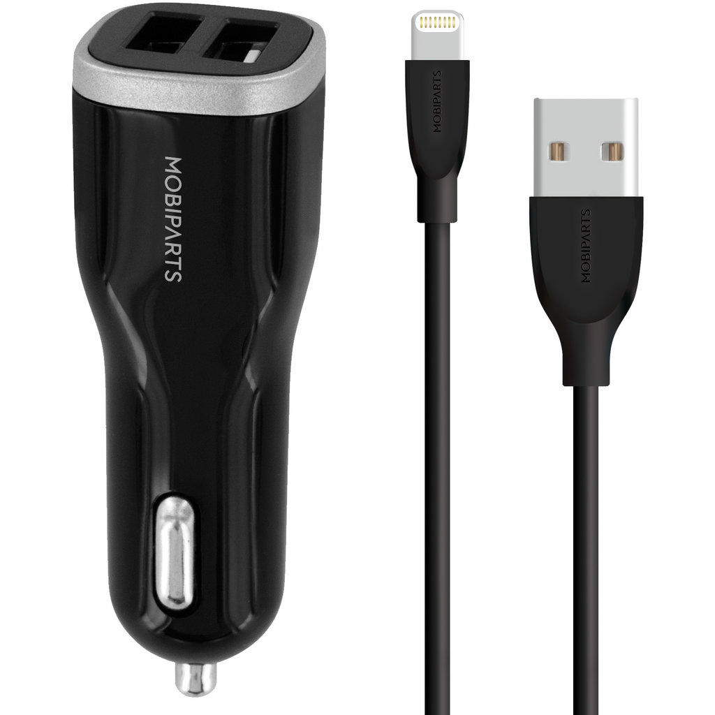Mobiparts Car Charger Dual USB 12W/2.4A + Lightning Cable Black